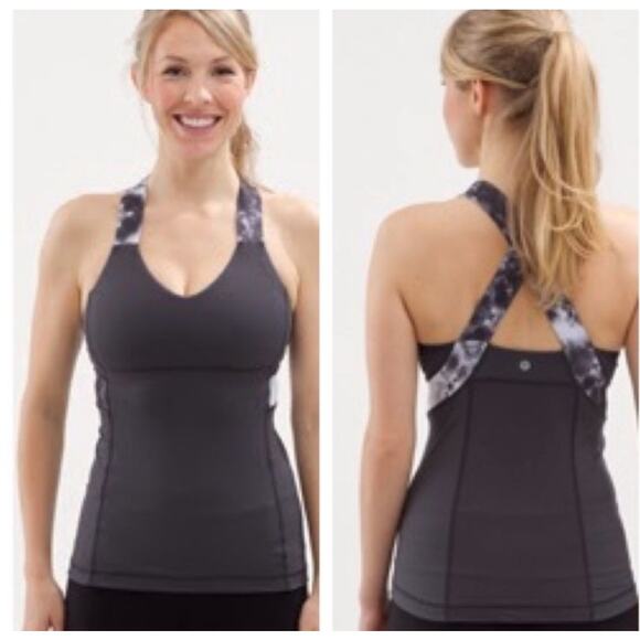 Lululemon Push Ur Limits Tank Coal Black Roses Luxtreme W1619S Size 4 Top Gym - Picture 1 of 5